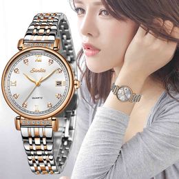 SUNKTA Rose Gold White Women Watch Business Quartz Watch Ladies Top Brand Luxury Female Wrist Watch Girl Clock Relogio Feminin 210517