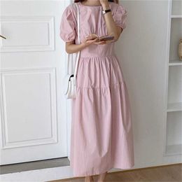 French Minimalist Girls Stylish Long Dresses High Waist Office Lady Slim Elegant Femme Summer Vintage Vestidos 210525