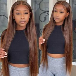 Lace Wigs Colored Chocolate Brown Straight Front Wig #4 Color 13x4 Frontal Pre-Plucked Remy Brazilian Bone