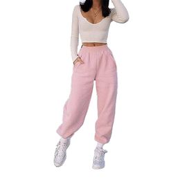 Women Pants Capris Pink White Sport Plus Size All Match Casual Long Baggy Thicken Fashion 210513