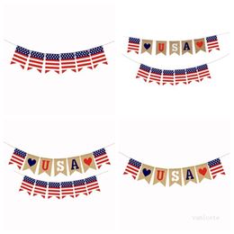 Banner Flags Swallowtail Banners Independence Day String Flags USA Letters Bunting 4th of July Party Decoration T2I52242