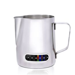 Stainless Steel Frothing Pitcher Pull Flower Cup Barista Latte Art Cappuccino Maker Coffee Milk Mugs Temperature Display 210423