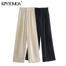 KPYTOMOA Women Chic Fashion Side Pockets Darts Wide Leg Pants Vintage High Waist Zipper Fly Female Trousers Mujer 210915