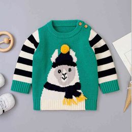 Autumn Winter Boy Girl Long Sleeve Cartoon Jacquard Weave Knitted Sweater Boys Girls Sweaters For Kids Stripe 210429