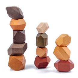 Wooden Stacked Stone Balanced Toy Montessori Education Colourful Rainbow Block Jenga Game Nordic Style Rainbow Wooden Toy For Kid Q0624