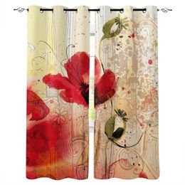 Watercolour Retro Flower Curtains In The Living Room Kitchen Bedroom Interior Decor Curtain Window Divider Home Decoration & Drapes