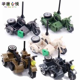 MOC Military Particles Accessory Motorcycle Tricycle Cartoon Car Brick Set Building Block Kid Toy Militarys City Kit Model Gifts Y1130