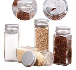Herb Spice Tools 80 ml jars salt pepper bottles empty square containers shaker with lid airtight metal caps
