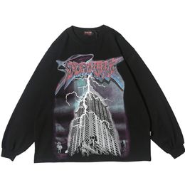 Lighting Graphic Long Sleeve T Shirts Gothic Punk Rock ees Men Hip Hop Streetwear Goth Fall rending Clothes op 220115