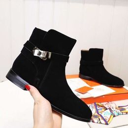 designer Leather Platform Boots Fashion Ankle Boot Women Buckle Design Flat Heel Botas Mujer Short Boot