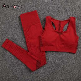 ATHVOTAR Two Piece Set Women Sexy Bra for Women Solid Colour Fitness Sports Leggings Women Clothing Y0625