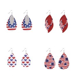 3 Layers Independence Day Stars and Stripes Leather Teardrop Dangle Drops Earrings for American Flag Leather Drops Earrings X0709 X0710