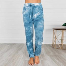 Tie Dye Printed Women Joggers Trousers Summer Casual Loose Female Mid Waist Drawstring Side Pockets Leggings Sweatpant Plus Size 210526