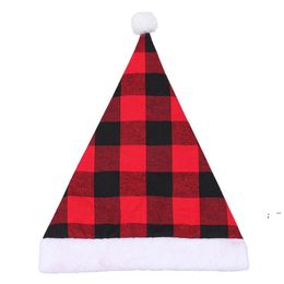 Pom Santa Hat Christmas Plaid Plush Hat Christmas Party Dress Up Decoration Santa Cap Gift Adult JJD11095