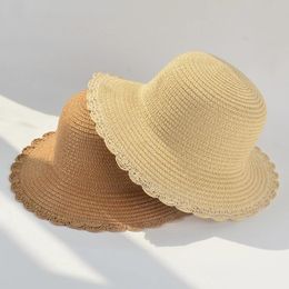 Girls Summer Cap Solid Colour Straw Hat For Girls Children Panama Hat Kids Sun Cap Baby Beach Hats