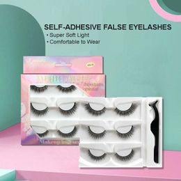 Hand Made Reusable Self-Adhesive Eyelashes Super Soft Light Comfortable To Wear Natural Glue-free Fake Lashes Extension Comes Tweezer 4 Models Makeup For Eyes