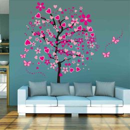 New Arrival DIY Large Wallpaper For Pink Butterfly Flower Tree Living Room Bedroom Backdrop Home Decor Wall Stickers 60*90cm*2 210420