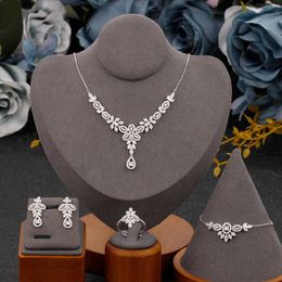 Bride Talk New Design Pretty 4 PCS Jewellery Set For Wedding Engagement Cubic Zirconia Necklace Earrings Ring Women Accessories H1022