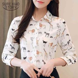 Fashion woman blouses print chiffon shirt long sleeve women OL cothing female blusa feminina 1171 40 210506