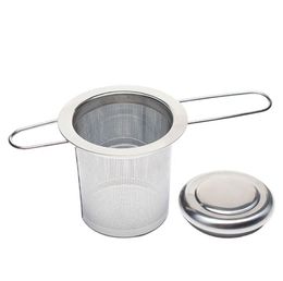 Teapot tea strainer with cap stainless steel loose leaf tea infuser basket folding handle filter