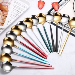 Coffee Spoon 7.7 Inch Long Handle Ice Cream Dessert Tea Stir Spoons Golden Silver Rainbow Color Stainless Steel Tableware KDJK2104