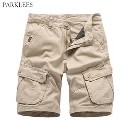 Cargo Mens Shorts Summer with Big Pocket Solid Casual Khaki Men Short Pants Loose Military Tactical Cargo Shorts Male 210524