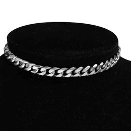 Punk Miami Cuban Choker Necklace Collar Statement Hip Hop Fashion StainlSteel 35+5cm Chain Necklace Women chocker 2020 X0509