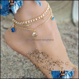 Anklets Korea Wave Ocean Heart Metal Scallop Foot Jewellery Womens Fashion Simple Rice Bead Love Anklet Elegant Aessories Drop Delivery 2021 2