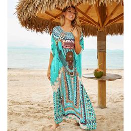 Beach Dress Women Cover ups Print Saida de Banho Para Praia Sarong Robe Plage cover Tunic #Q661 210420