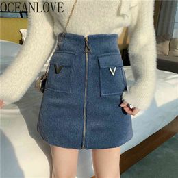 Letters Woolen Women A-line Autumn Winter Vintage Mujer Faldas Korean Fashion Mini Skirts 19513 210415