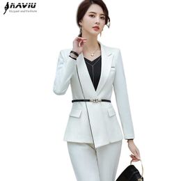 Busines Pants Suit Fashion Formal Long Sleeve Slim Blazer and Trousers Office Ladies Interview Work Clothes 210604