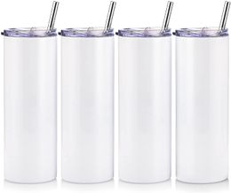 Stainless Steel Skinny Tumbler Set Travel Double Insulated Cups Mugs with Lid Straw, 20 Oz Slim Cup for Water Drinks via UPS or FEDEX