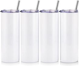 Stainless Steel Skinny Tumbler Set Travel Double Insulated Cups Mugs with Lid Straw, 20 Oz Slim Cup for Water Drinks via UPS or FEDEX