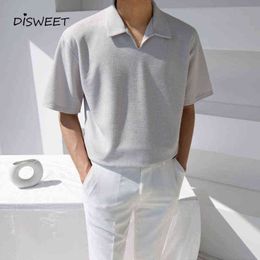 Korean Lapel Slim Short Sleeve T-shirt Men Simple Solid Loose Cotton Tees Boy 2020 G1229