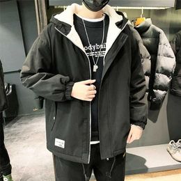 Neploha Winter Warm Lamb Woolen Jackets For Men Casual Outwear Coats Japanese Man Solid Color Hooded Jacket Zipper Tops 211122
