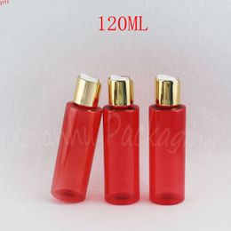 120ML Red Plastic Bottle With Gold Disc Top Cap , 120CC Makeup Sub-bottling Lotion / Shower Gel Packaging ( 50 PC/Lot )high qty
