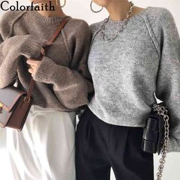 Colorfaith Spring Winter Women Sweater Knitted Oversize Wild Fashionable Warm Vintage Femininas Pullovers Tops SW921 210812