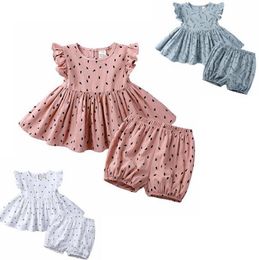 Toddler Girl Clothes Flying Sleeve Tops Short Pants 2pcs Sets Summer Baby Girls Outfits Kids Clothing 3 Colours DW5195