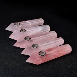 Natural Pink Crystal Gemstone Stone Filter Pipes Dry Herb Tobacco Smoking Handpipe Portable Handmade Diamond Shaped Decoration Innovative Design DHL Free