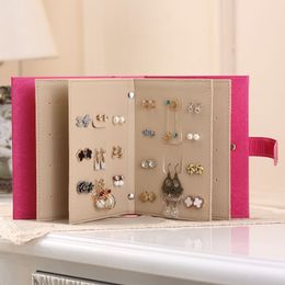 Earrings Jewellery Storage Box Bracket Earring Organiser Display Stand Portable Jewellery Bag Foldable Book Shape Leather Creative 210330