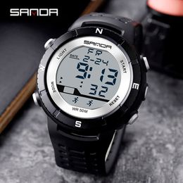 SANDA New Sport Men's Watches LED Electronic Digital Watch Fashion Waterproof Military Wristwatches Clock male Wristwatch 386 G1022