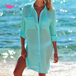 Pocket Girl 2021 Sexy Sarongs Bikini Beach Tunic Cover Up Bathing Suit White Robe De Plage Swimsuit Women Cover-Ups Pareo Women's Swimwear