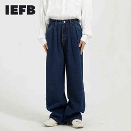 IEFB Men's Wear Spring Korean Fashion Loose Show Thin Mid Waist Wide Leg Straight Jeans Straight Denim Trousers 9Y5229 210524