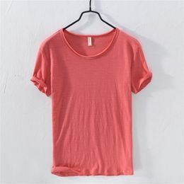 Summer Pure Cotton T-shirt For Men O-Neck Solid Colour Casual Thin T Shirt Basic Tees Plus Size Male Short Sleeve Tops Clothing 220309