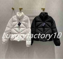 Womens P Jackets Short Winter Top quality Outwear Down Coats Outdoor Stand collar zipper warm rhomb fashion hooded Large pocket design Jacket Lady Coat Size S-L