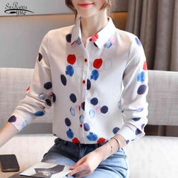Autumn Polka Dot Long-Sleeve Blouse Women Office Lady Plus Size Chiffon Shirts Button Cardigan Female Tops 10894 210508