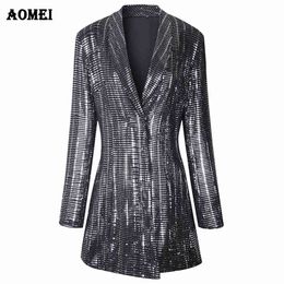 Sequins Gilding Shining Blazer Coat Fashion Suit Women Workwear Office Lady Blaser Clothing Fall Winter Jackets Long Outwear 210416