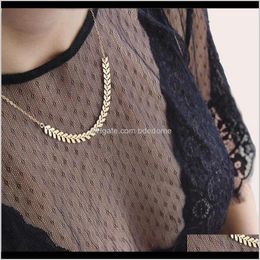 Pendant Necklaces & Pendants Jewelry Drop Delivery 2021 Necklace O With Fish Bone V And Little Leaves Chain Sier Gold Color Plated Women Girl