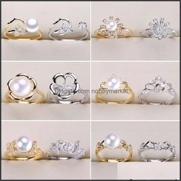 Jewellery Settings Diy Ring Gold&Sier Pearl Rings Setting Crown Zircon For Women Fashion Adjustable Size Wedding Gift Drop Delivery 2021 Eo