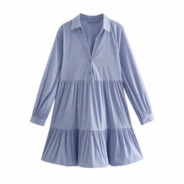PUWD Oversize Women V Neck Shirt Dress Summer Fashion Ladies Solid Colour Loose Female Casual Pleated Mini Lotus Leaf 210427